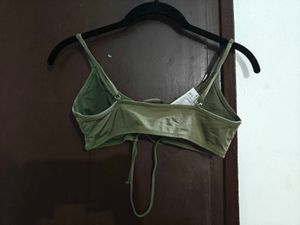 Olive Green Lace-Up crop top