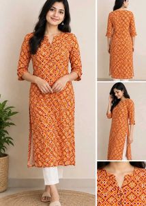Orange Geometric Print Kurta