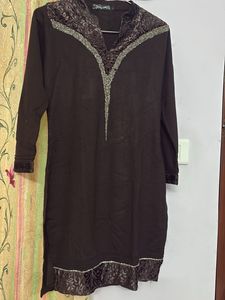 Elegant Brown Embellished woolen Kurta