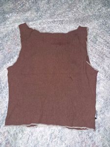 Brown &amp; Cream Patchwork Crop Top