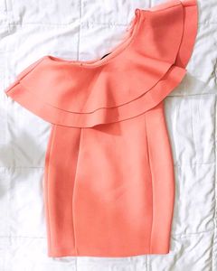 Coral One-Shoulder Ruffle Dress