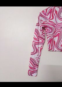 Pink Abstract Marble Printed Crop Top