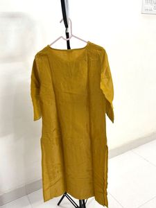 Mustard Yellow Kurta with Embellished Neckline