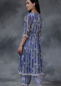 Stylish Blue Floral Striped Kurta Set