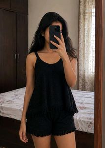Elegant Black Lace Cold Shoulder Top