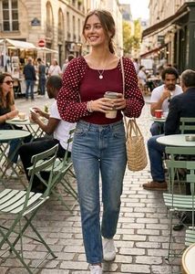 Maroon Polka Dot Sleeve Top