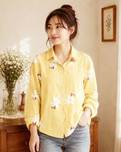Yellow Floral Print Button-Up Shirt Size-36