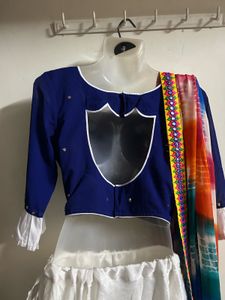 Elegant Blue &amp; White Lehenga Choli Set