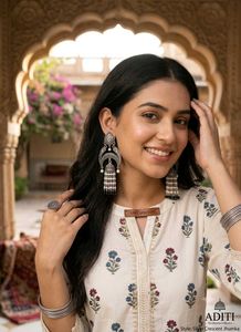 Oxidized Silver Jhumka Earrings with Pearls
