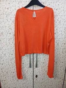 Ajio Orange Long Sleeve crop Top with Embroidery