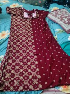 Maroon Printed Nightgown for Women