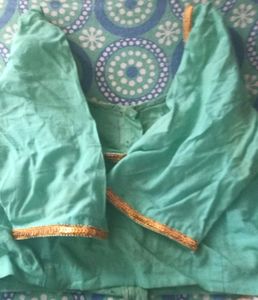 Mint Green &amp; Golden Sari Tissue Saree Ethnic Wear