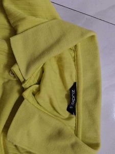 Chic Yellow Ribbed Collared Top