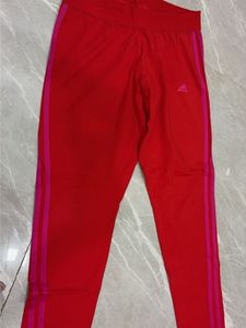 Red Activewear Pants with Pink Stripes