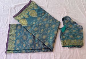 Elegant Teal & Purple Banarasi Silk Saree