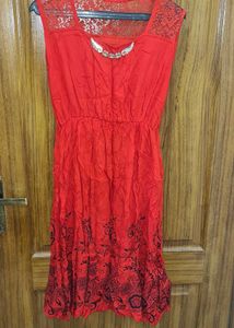 Red Lace Neckline Dress