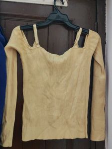 Beige Knit Top with Long Sleeves