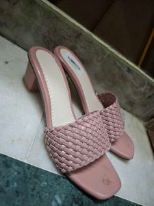 ​Woven Strap Nude-Pink Low Block Heel