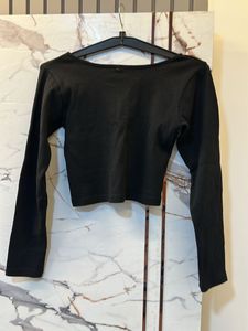Black Ribbed Long Sleeve Top, Bust- 32/30 Strechab