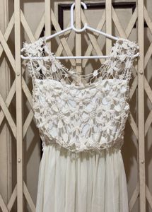 Elegant White Lace Top Maxi Dress