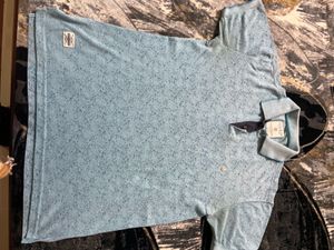 Stylish cyan Patterned Polo Shirt
