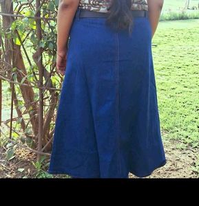 Blue Denim Maxi Skirt with Buttons