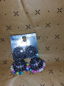 Boho Beaded Jhumka Earrings