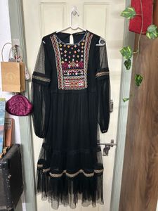 Boho Embroidered Black Dress