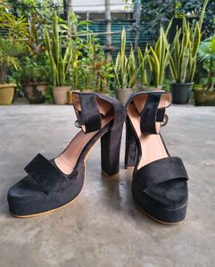 Black Platform Block Heels