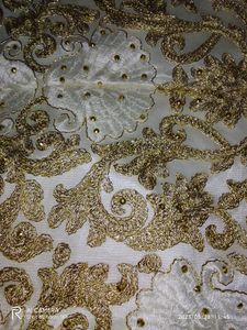 Golden Embroidered White Net Gown