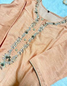 Embroidered Peach Kurta Set with Dupatta