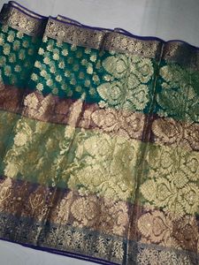 Beautiful Multi Colour Banarasi Organza Sarees