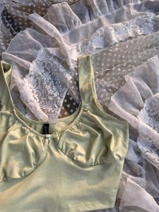 Sheer Lace Trimmed Cropped Top