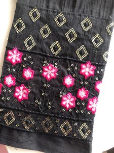 Black Stretchable Pant With Embroidery At The Bottom