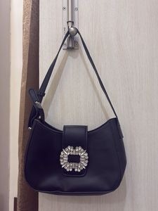 Sparkling Embellished Black Shoulder Bag