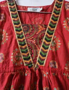 Red Ethnic Printed Fit-n-Flair Midi Dress