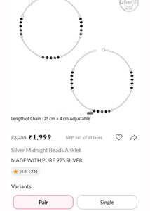 Pure 925 Silver Midnight Beads Anklet