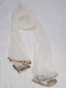 Elegant White Dupatta with Golden Border