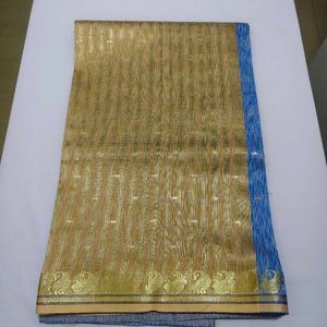 Elegant Gold &amp; Blue Saree