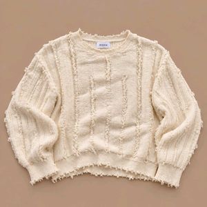 IVORY DISTRESSED TEXTURED KNIT SWEATER