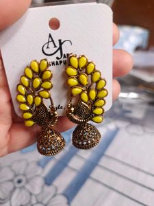 Vibrant Yellow Peacock Jhumka Earrings