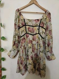 Floral Print Long Sleeve Mini Dress