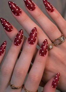 Sparkling Red Polka Dot Nails