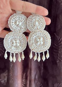 White Beaded Dangle Earrings