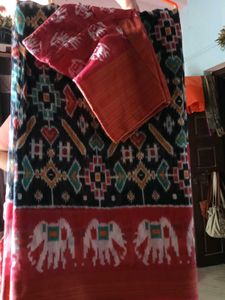 1-TimeUsed ElegantIkkatSilkSaree +StichedBlouse