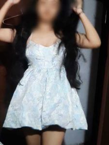 Chic Baby Blue Brocade Mini Dress