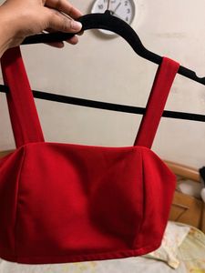 Red Square Neck Crop Top