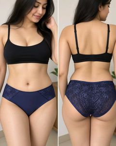 M&S Navy Blue Floral Lace Full Brief Panty