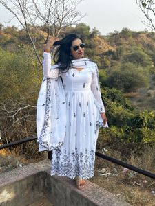 White Kurta with Black Embroidery and dupatta