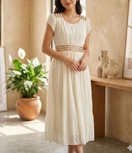 Elegant White Pleated Midi Dress
